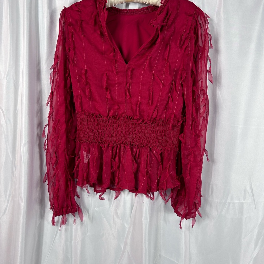 Women’s, Deep Red Blouse. The brand is Ontwelfth.
Size small.
